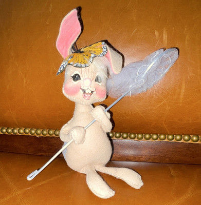 Bunny Rag & Cloth Doll White Straight Hair Black Eyes w/ Butterfly Net