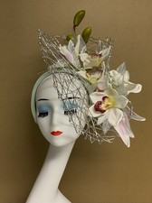 Royal Ascot Kentucky Derby Silver Mesh Pale Pink Orchid Fascinator Headband