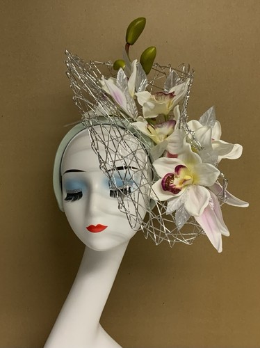 Bandeau Royal Ascot Kentucky Derby maille argentée rose pâle orchidée fascinant - Photo 3/7