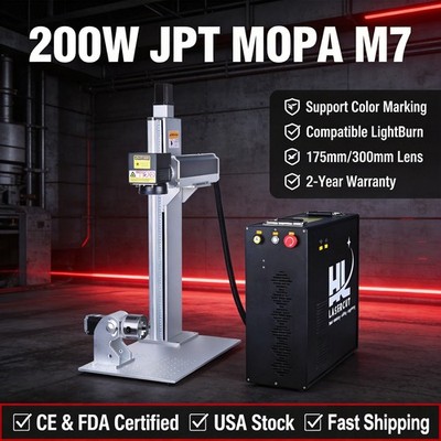 JPT MOPA M7 200W Fiber Laser Cutting Engraver Machine with 800mm Lifting Rotary