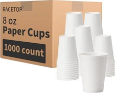 RACETOP 8 oz 1000 Pack Disposable Paper Coffee 1000 Count (Pack of 1), White 