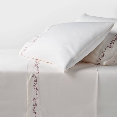 King 400 Thread Count Performance Sheet Set Ivory with Love Detailed Hem
