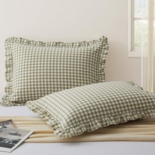 KKJIAF 2 Pcs Plaid Ruffle Pillow Case Standard Size, Ruffled Gingham Cotton P...