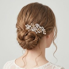 Bridal Hair Comb with Floral Clusters and Clear Crystals for Updo Styling