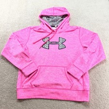 Under Armour Sweatshirt Womens Large Pink Marled Logo Hoodie Athleisure Comfort