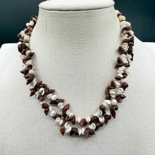 Double Strand Seashell Necklace Brown White Natural Shell Boho Beach Statement