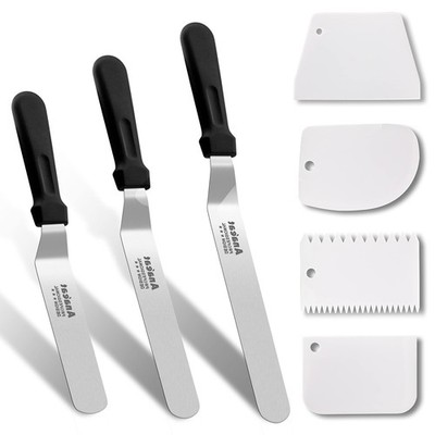 7 Pcs Icing Spatula and Scraper Set Stainless Steel Cake Decorating Tools