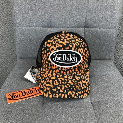 Von Dutch Hat Cap Trucker Snap Back One Size Orange Unisex Leopard Velvet Mesh