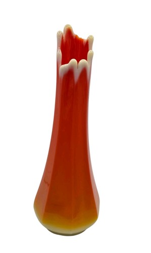 Vintage LE SMITH Bittersweet Orange Swung Glass Vase Eight Panel 11.5" DAMAGED