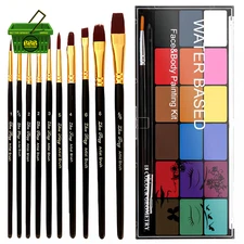 Non-Toxic Face Painting Kit - 18 Colors & 10 Brushes for Halloween & Cosplay