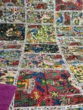 Indian Kantha Quilt Bedspread  Handcrafted Boho Blanket Throw Handmade