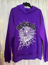 Sp5der Purple Fleece Pullover Hoodie Women  s L Spiderweb Graphic Logo