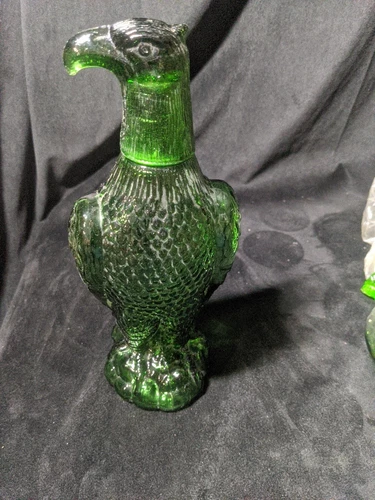 vintage green glass american eagle decanter