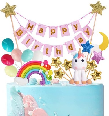 Jxuzh Tortendeko Geburtstag Einhorn kuchendeko Regenbogen Happy Birthday