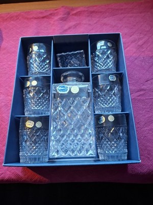 Vintage Böhmisches geschliffenes Kristallglas Spirituosen Karaffe & 6 Gläser intaktem Zustand