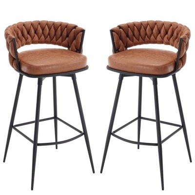 Counter Height Bar Stools Set of 2, 26 inch, Swivel Woven Back with Footrest