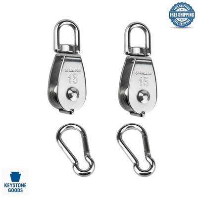 2PCS Stainless Steel Pulley Block Kit for Rope and Towing - M15, 80lb Load, I...