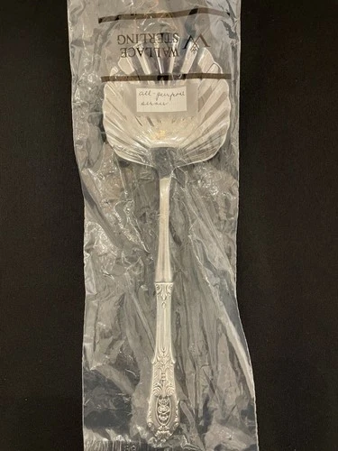 Wallace Rose Point All Purpose Shell Spoon Server Sterling Handle New In Pkg HTF