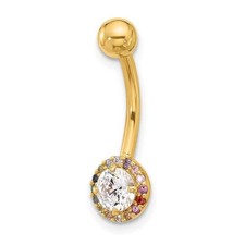 14k Gold 14 Gauge Polished Rainbow CZ Belly / Navel Ring