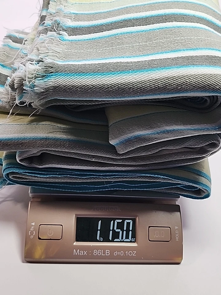 True Ticking Fabric 2+yd 2pc Lot Pale Yellow Gray Blue Stripes Cotton Sewing Vtg - Image 2 of 4