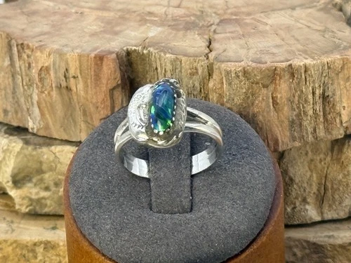 Vintage Native Navajo Sterling Silver Opal Blossom Ring sz 7.5--158.26