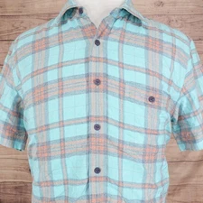 The Normal Brand Shirt Mens Large Blue Orange Plaid Short Sleeve Button Down