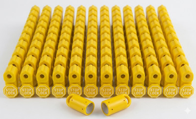100 Yellow Retail Stop Locks & 2 Matching Keys | Smallest Key for Keychain Carry