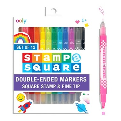 Ooly 12 Double-Sided Square Stamping Markers with a Square Stam Grocery