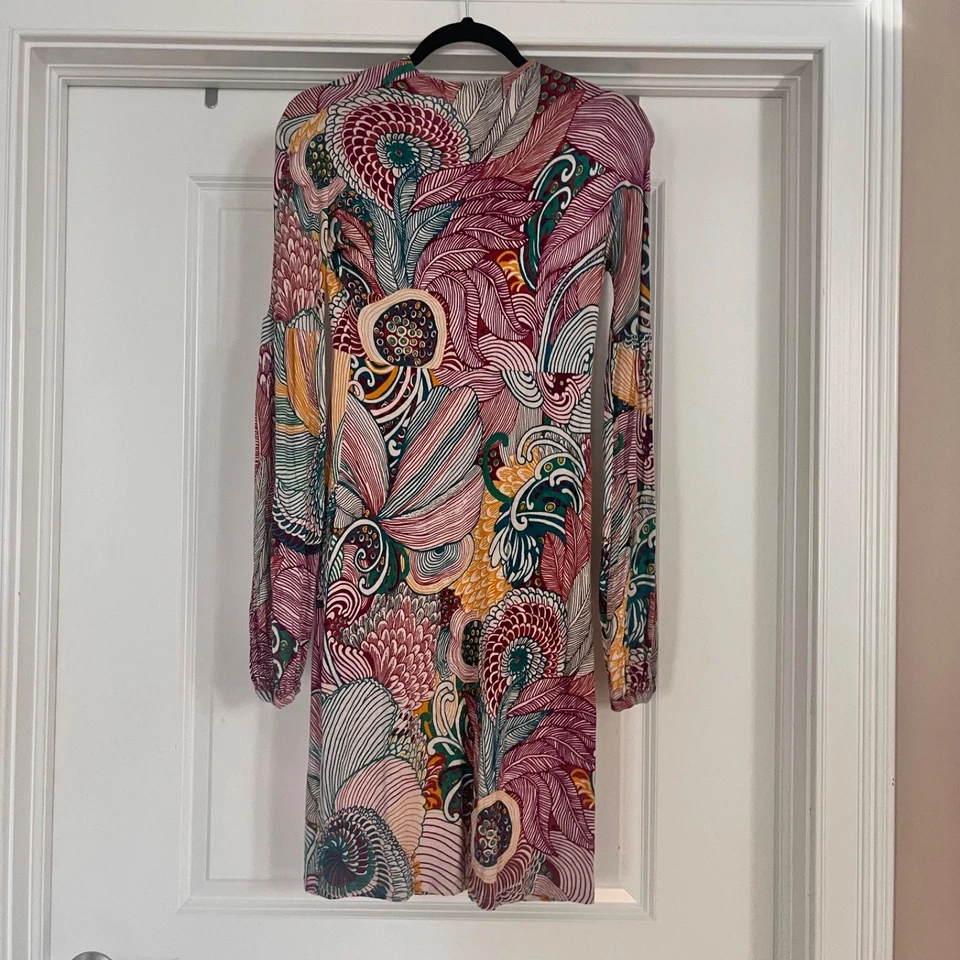 Vestido Missoni Vintage Paisley Manga Larga Completamente Forrado Talla 4 Cuello en V Diseñador Foto 4 de 4
