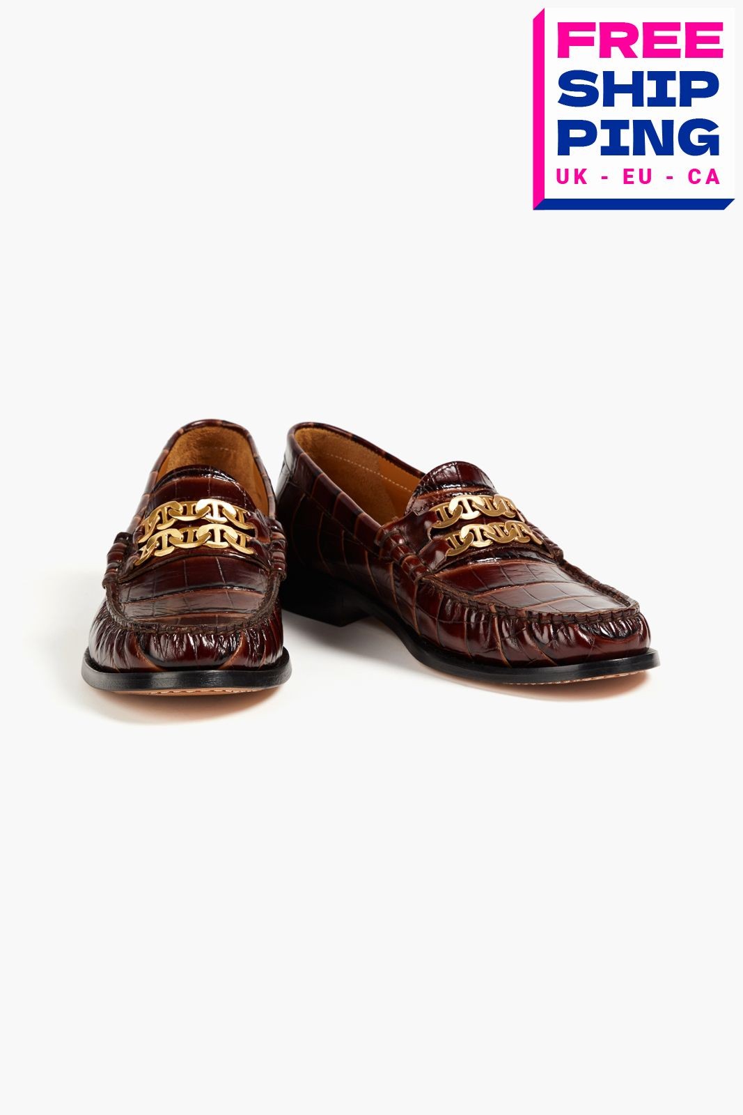 RRP€265 SANDRO Leather Loafers US6 UK3 EU36 Chain Croc Embossed Made in Portugal