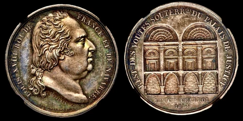 Beautiful 1814 France Louis XVIII Silver Palace Of Justice 33mm Medal NGC MS63