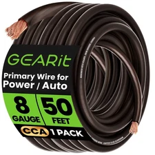 GEARit 8 Gauge 50' CCA Amplifier Power / Amp Ground Wire, Black/Red