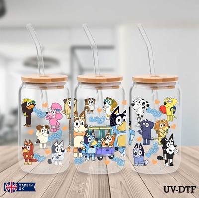 Bluey UV DTF Aufkleber - 16oz Libbey Dose Glasfolie yd206