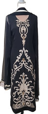 Pakistani 3PC Kameez Shalwar Dupatta Black Women Size M Chiffon PRE-OWNED