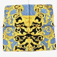 VERSACE 100 Silk Handkerchief Mini Scarf Baroque Blue/Gold/Black Unused Item