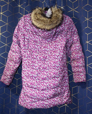Vintage Y2K Land's End Girls Coat Jacket XL 16 EUC Removable Fur on Hood Floral
