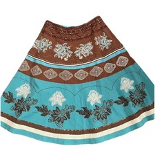 Basil  Maude Anthropologie Women's A-Line Skirt Teal Brown Beaded Size 4