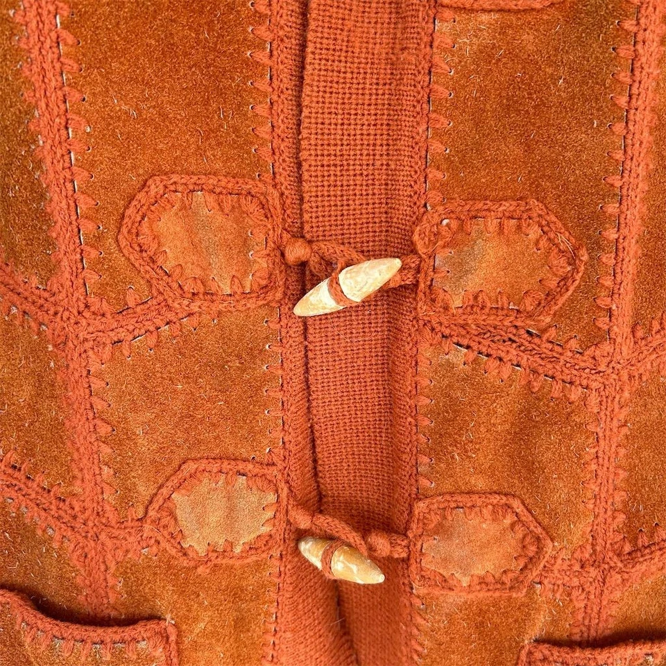 Chaqueta con Capucha Vintage Años 70 Para Mujer Gamuza L Óxido Patchwork Boho Retro Foto 4 de 4
