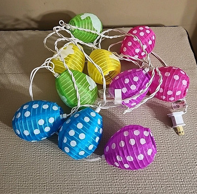 Colorful Easter Egg Lantern String Lights 9' Electric 10 Lanterns