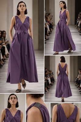 Brunello Cucinelli Purple Maxi Dress Monili Trim Belted Sleeveless Sz 2XL NWT