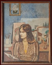 ARTE NAIF - RITRATTO DI GIOVANE DONNA IN LETTURA olio tavola ENRICO COPETTA COEN