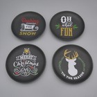 Merry Christmas 6" Black Plates Holiday Sayings Deer Tree Sleigh Clay Art 4pc