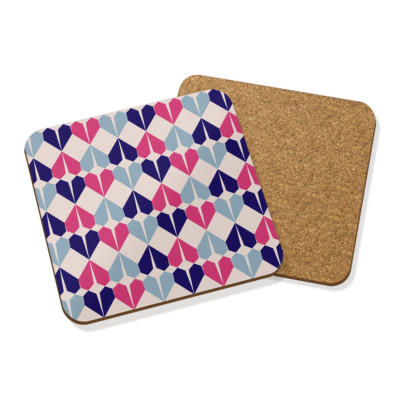 GEOMETRISCHE LIEBE HERZEN MUSTER GETRÄNKE UNTERSETZER MATTE HARTFASERPLATTE SET X4 Rosa Blau