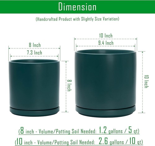 Stylish Teal Ceramic Planter Pots: 8" and 10" Sizes with Drainage & Saucers - Picture 5 of 9