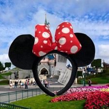 Disney Parks Minnie Mouse Ears Headband Black Red White Polka Dot Puffy Bow