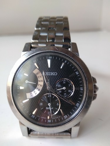 Seiko Men's Stainless Steel Sapphire Crystal Black Dial Wristwatch 5Y66-0AA0  | eBay