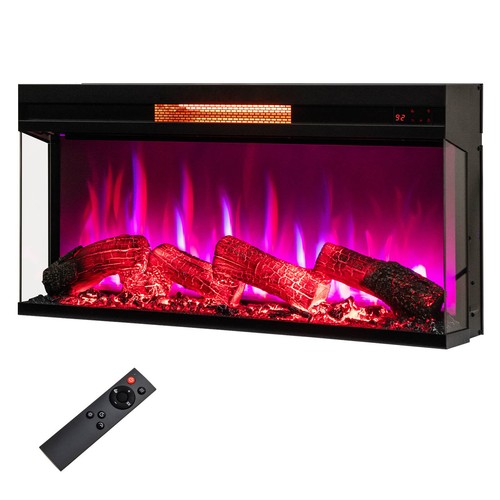 36 Inches 3-Sided Glass Electric Fireplace w/ Remote Control Thermostat 9H Timer
