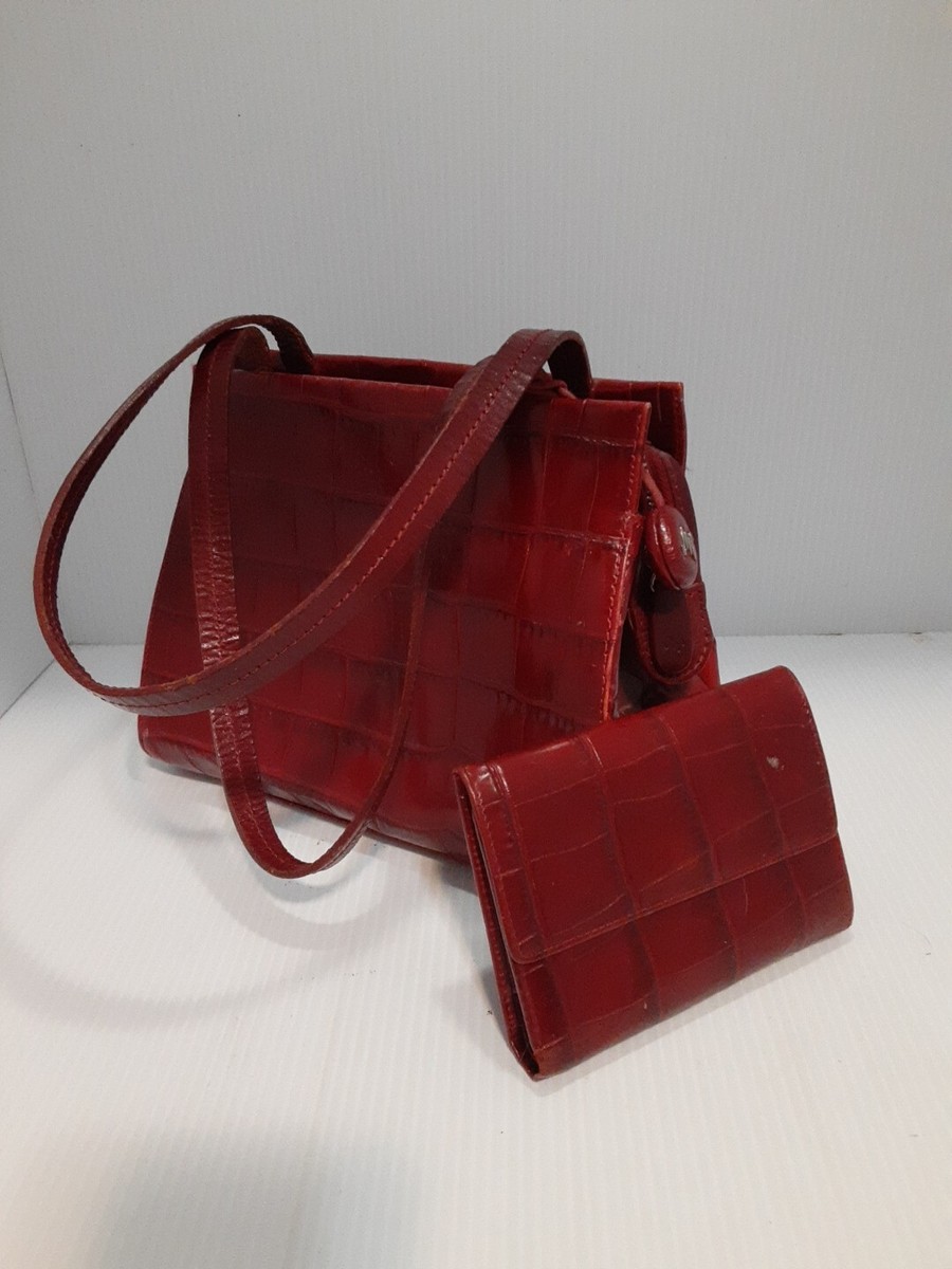 Monsac Original Red Croc Handbag And Matching Wallet