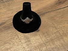 DESIGNER 925 PEAR SHAPED PINK STONE SURROUNDED WHITE STERLING SILVER RING 8