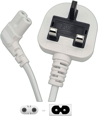 Langes UK Netzkabel Stromkabel für Samsung 4k UHD TV Fig 8 2 Pin abgewinkelt weiß